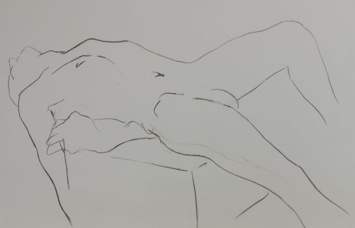 20th Century Charcoal Drawing - Reclining Study of a Nude Lady