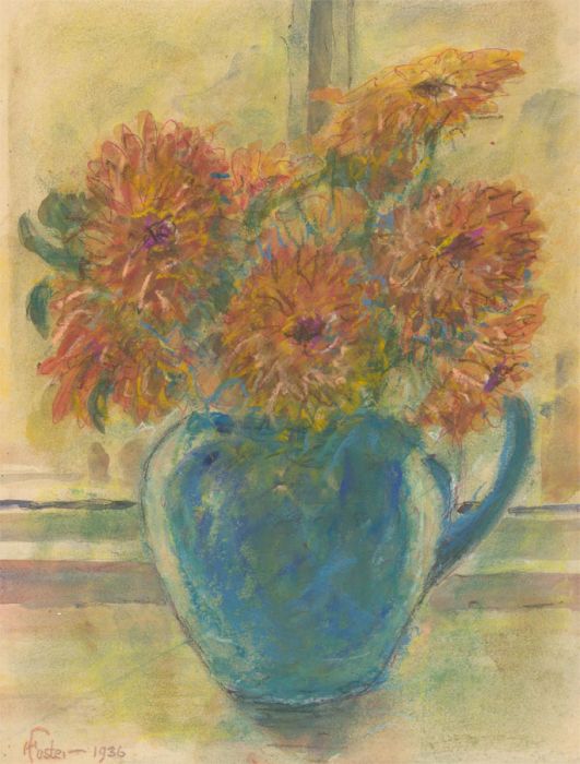 Henry E. Foster (1921-2010) - 1936 Pastel, Marigolds in a Blue Bowl