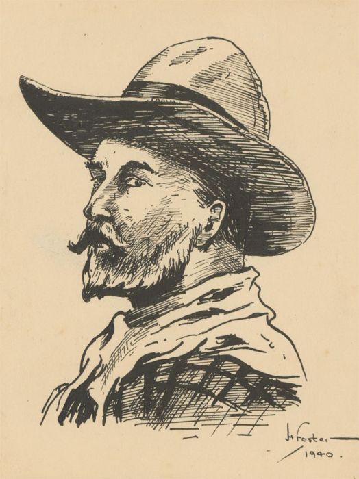 Henry E. Foster (1921-2010) - 1940 Pen and Ink Drawing, Man in Hat