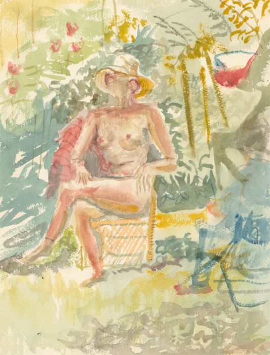 Contemporary Watercolour - Nude in the Garden