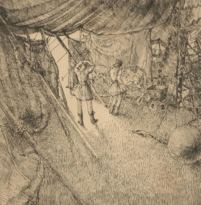 Sara Sproule (1914-2006) - Signed 1941 Etching, Fossett's Circus