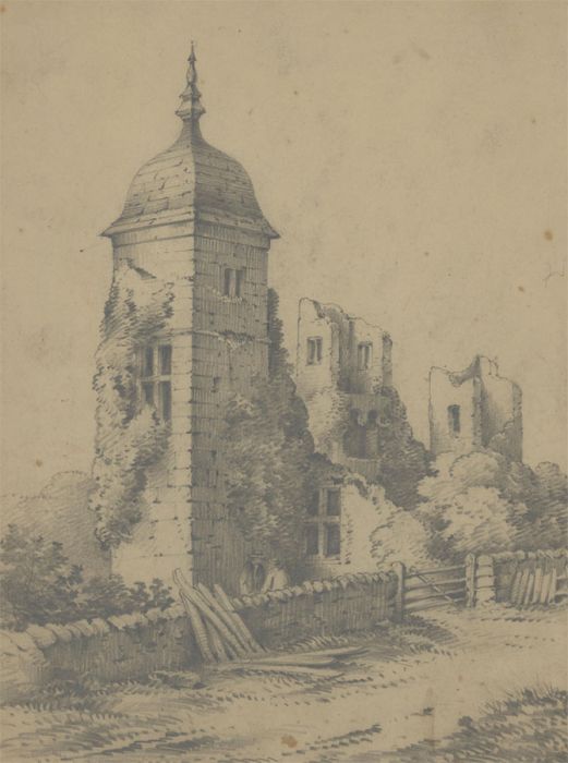 George de Paris - Signed 1879 Graphite Drawing, Brambletye House, Sussex