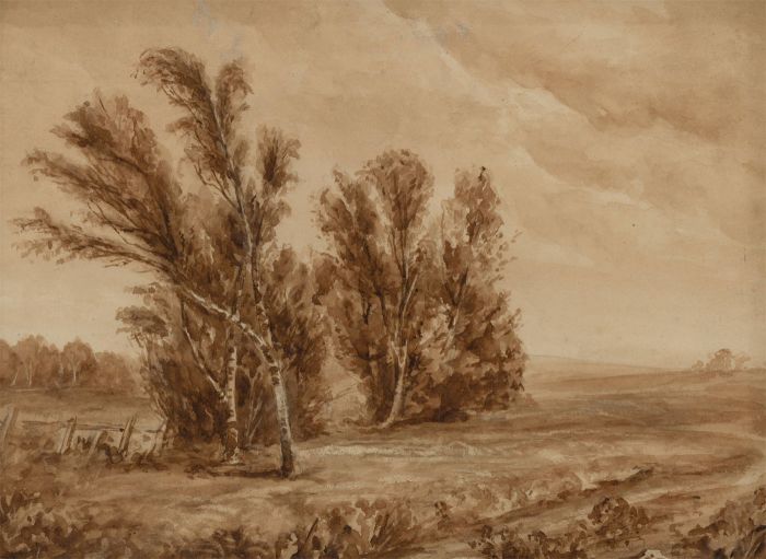 Mid 20th Century Watercolour - Sepia Landscape