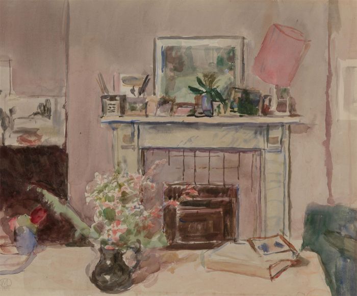 W.L. - 1972 Watercolour, Pink Interior
