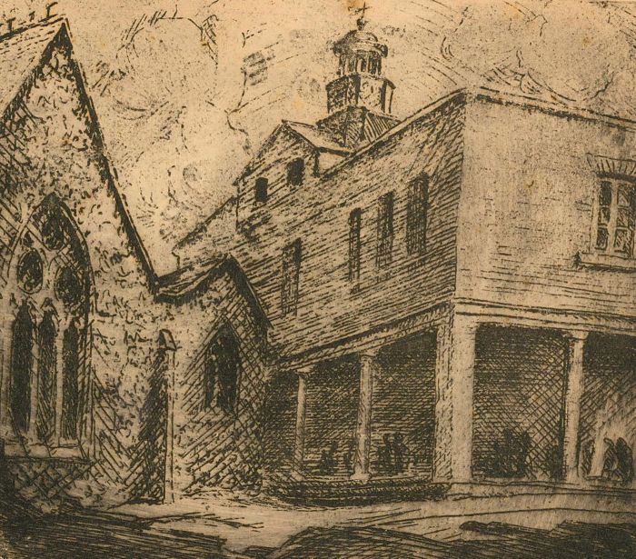 John L. Thirtle FRSA (1899-1982) - Etching, Old Market Hall, Uxbridge