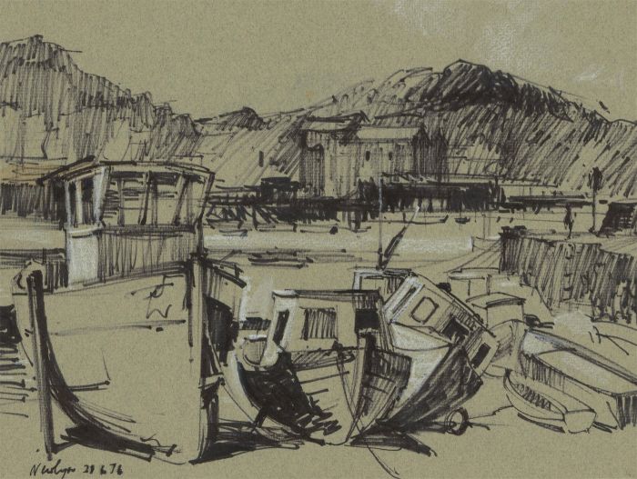 Malcolm Rogers - Set of Four 20th Century Pen and Ink Drawings, Harbour Scenes