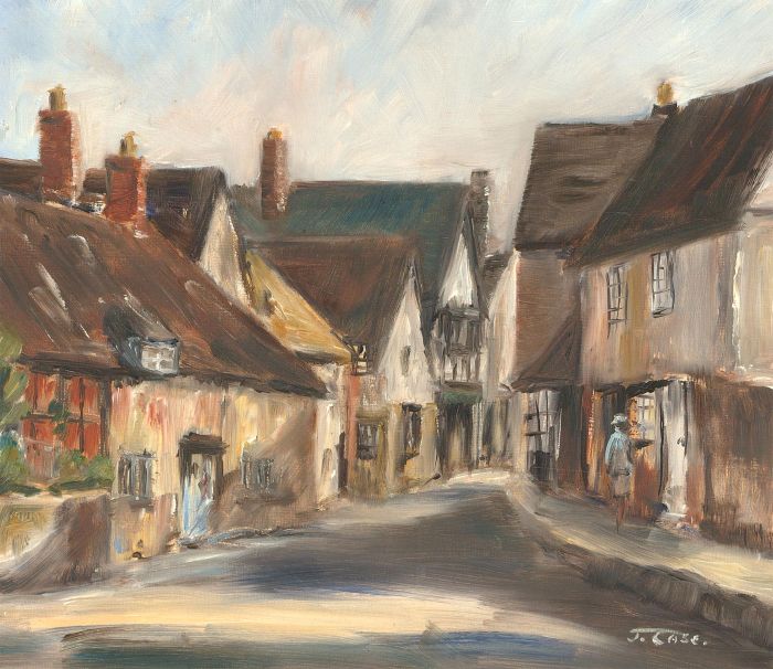John A. Case - Signed Contemporary Oil, Street Scene