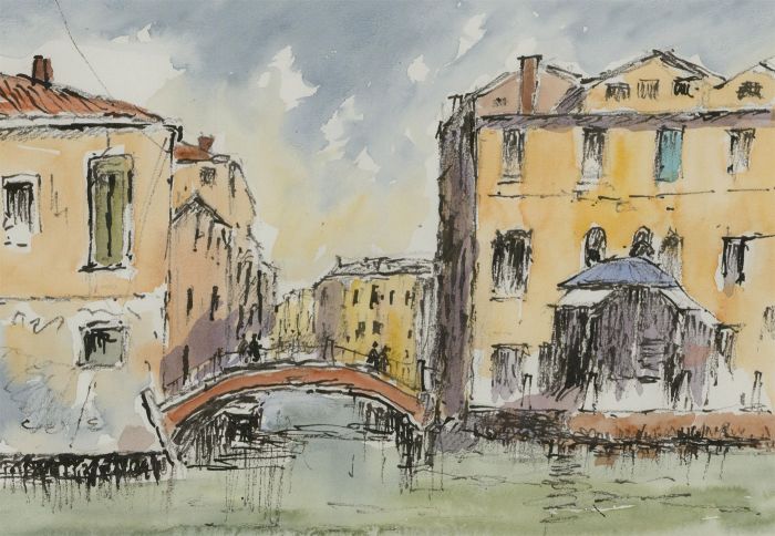 John A. Case - 20th Century Watercolour, Venetian Canal