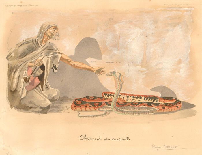 Roger J.Trriera (1884-1957) - 1929 Engraving, Seated Robed Figures With Snake