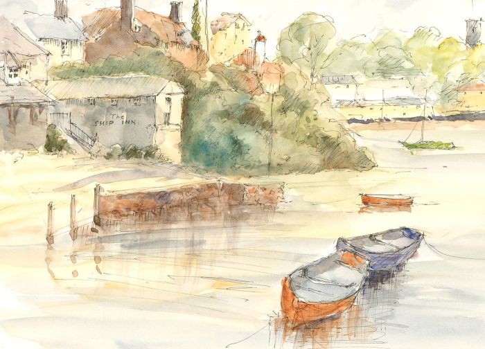 John A. Case - 20th Century Watercolour, Boats In The Harbour