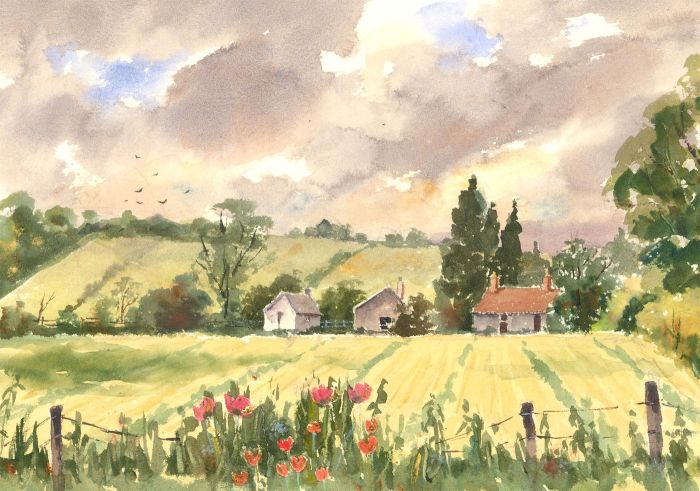 John A. Case - 20th Century Watercolour, Grazing Cows