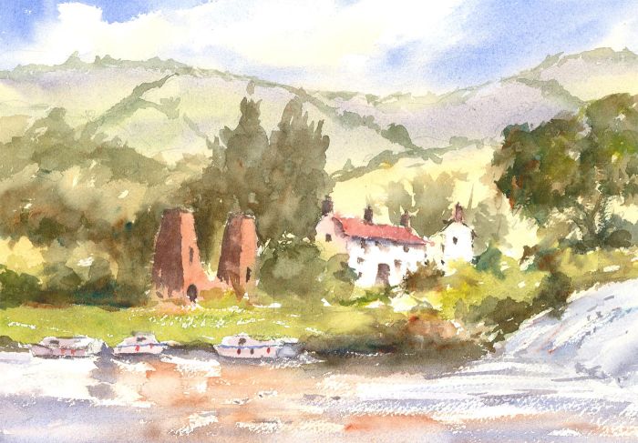 John A. Case - 20th Century Watercolour, River Cottages