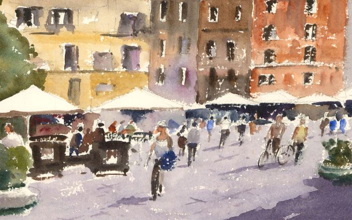 John A. Case - 20th Century Watercolour, Sunny Street Scene