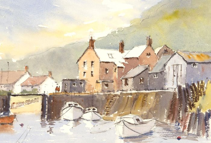 John A. Case - 20th Century Watercolour, Cottage By The River