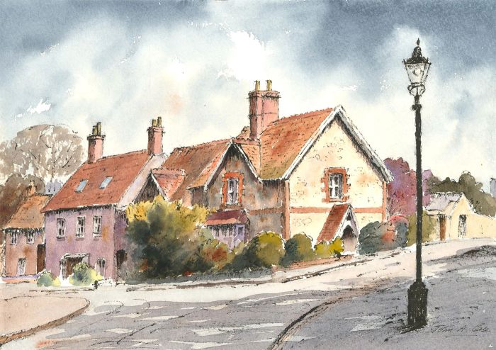 John A. Case - 20th Century Watercolour, House By A Lamppost