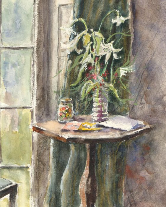 John A. Case - 20th Century Watercolour, Lilllies In The Window