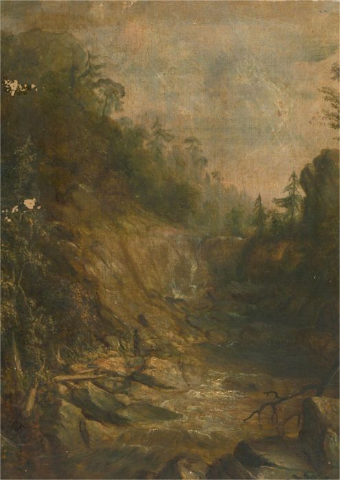 R.W. - For Restoration 19th Century Oil, Waterfall