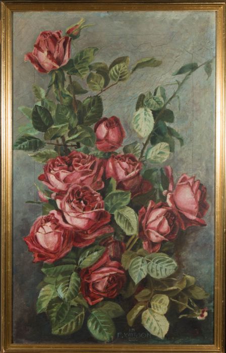 F. Watson - Signed and Framed 1899 Oil, Red Roses