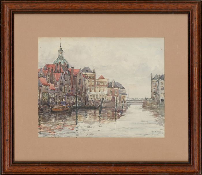 Frances E. Nesbitt (c.1864-1934) - Watercolour, Canal in Dordrecht