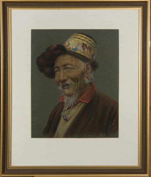 J.A. Hulbert (1900-1979) - Signed 20th Century Pastel, Tibetan Man