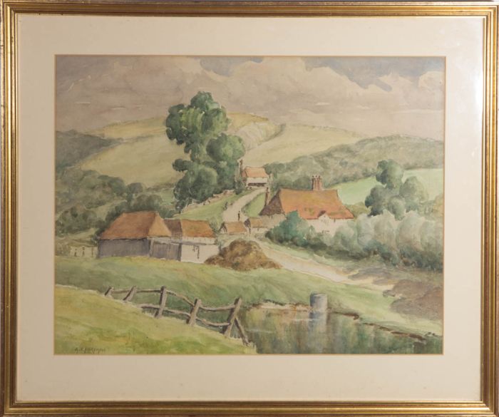 Agnes E. Foreman (fl.1910-1939) - c.1935 Watercolour, Sussex Downs, Washington
