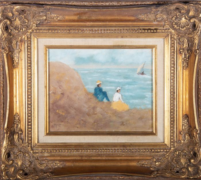 Framed Early 20th Century Watercolour - Couple on the Beach