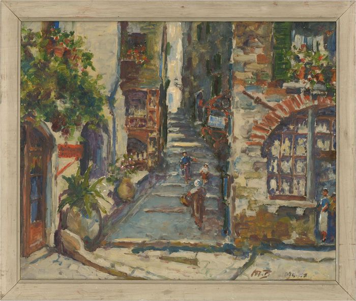 French School Early 20th Century Oil - Rustic Street Scene