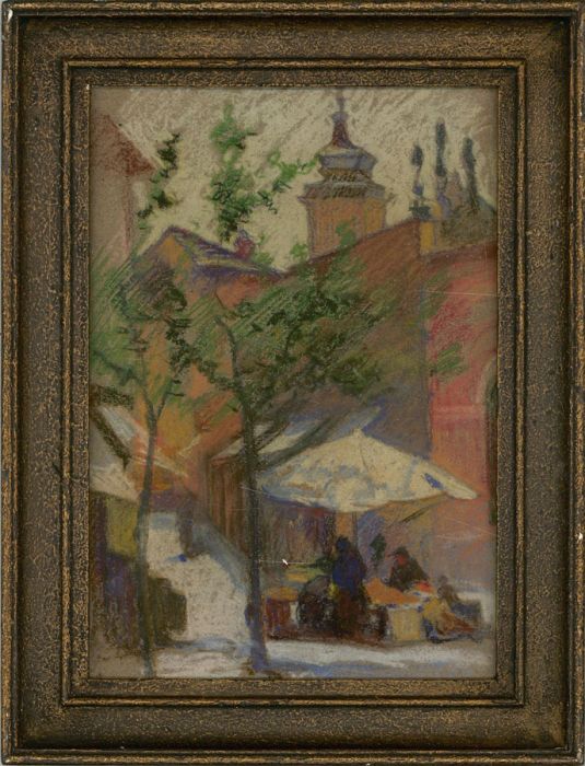 Mid 20th Century Pastel - Street Market Scene