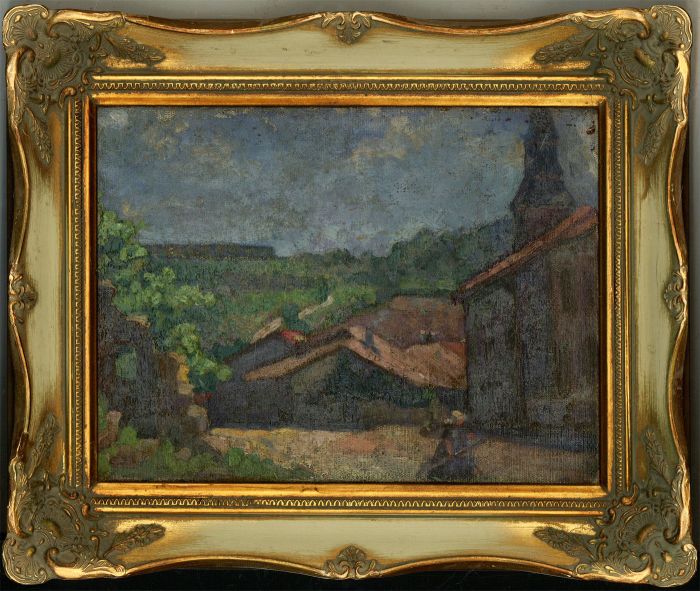 Early 20th Century Oil - Sunny Village Scene with Figures