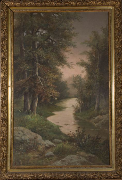Attrib. A. De Simone (1851-1907) - Signed & Framed 19th Century Oil, River in the Woods