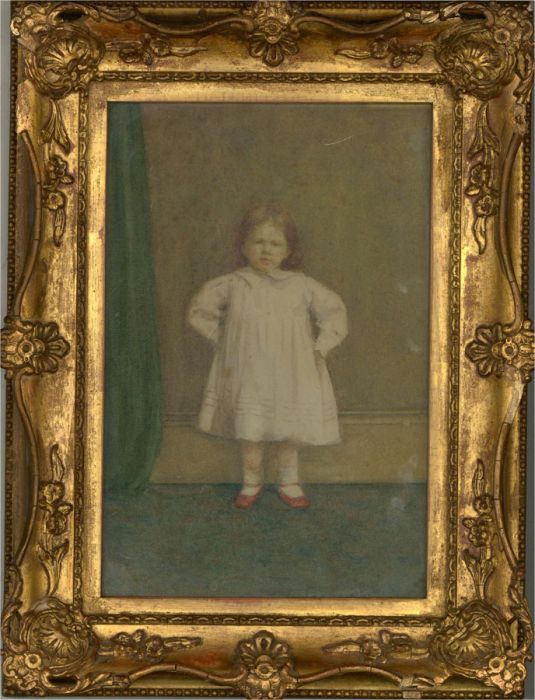 Early 20th Century Watercolour - Young Girl in White Dress and Red Shoes