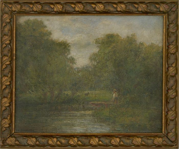 Late 19th Century Oil - Watching Sheep From A Bend In The River
