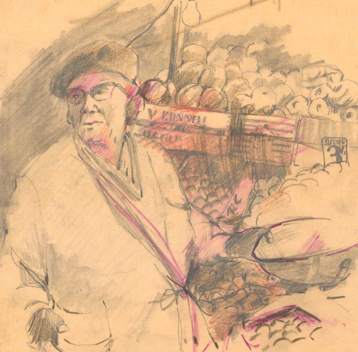 Mid 20th Century Graphite Drawing - Market Seller