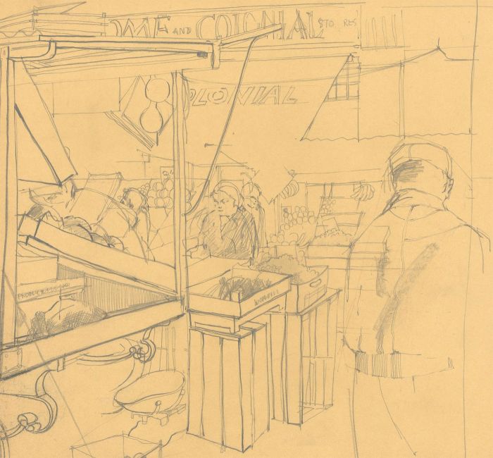 Mid 20th Century Graphite Drawing - London Market