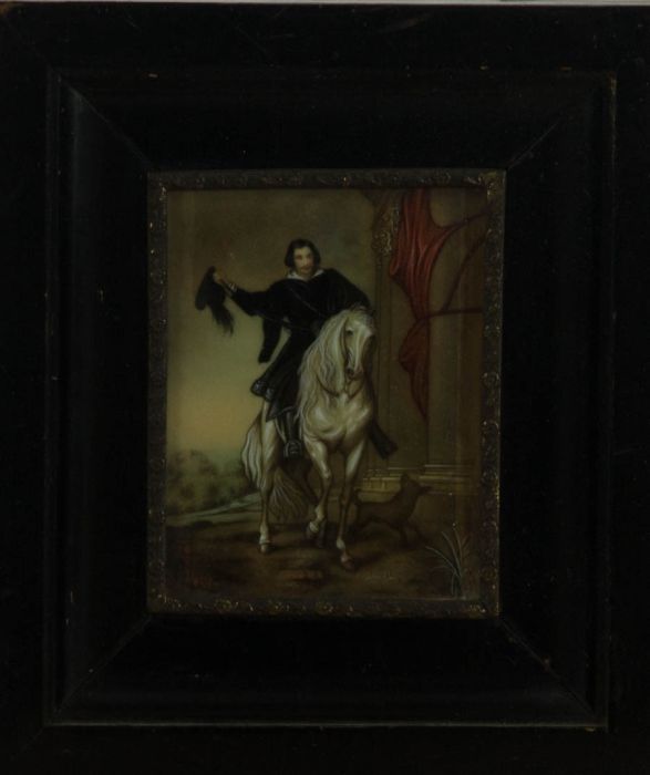 19th Century Gouache - Jacobean Man With Horse And Dog