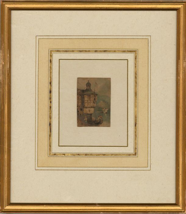 Framed 19th Century Watercolour - Fishermen on the Riverbank