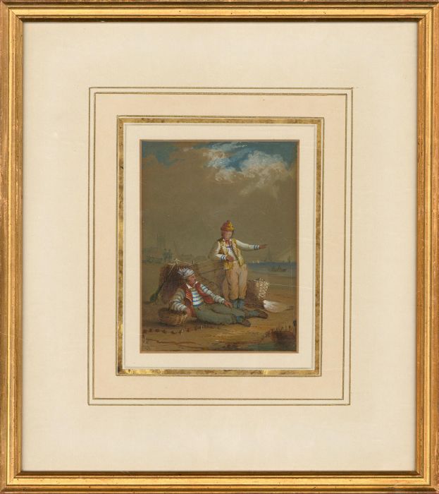 Signed & Framed Mid 19th Century Gouache - Resting Fishermen