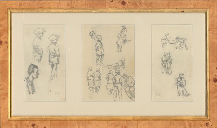 L. K - Signed & Framed 20th Century Graphite Drawing, Trio Figurative Studies