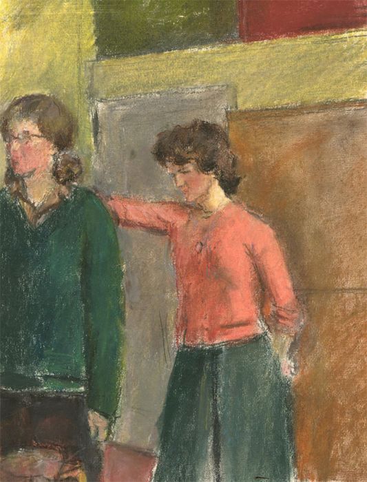 20th Century Mixed Media - Interior Scene with Figures