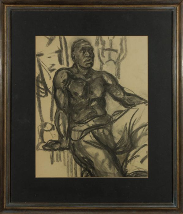 Framed Mid 20th Century Charcoal Drawing - Life Drawing of a Man