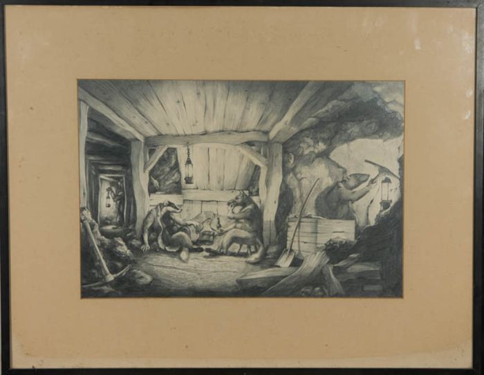 Framed 20th Century Graphite Drawing - A Break from Mining