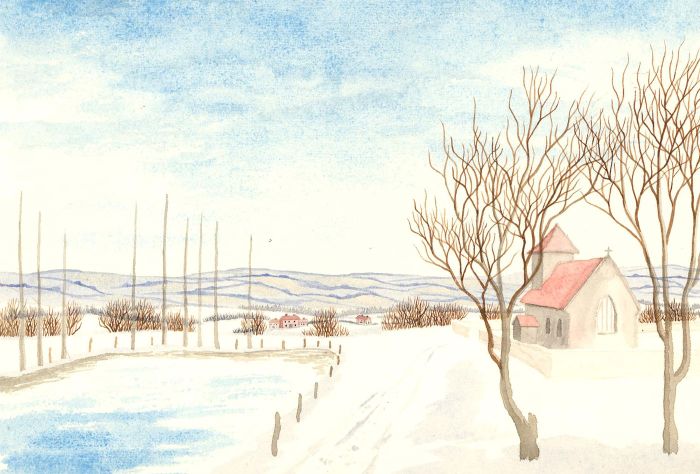 Ronald A. Broad - 20th Century Watercolour, Snowy Landscape with Church