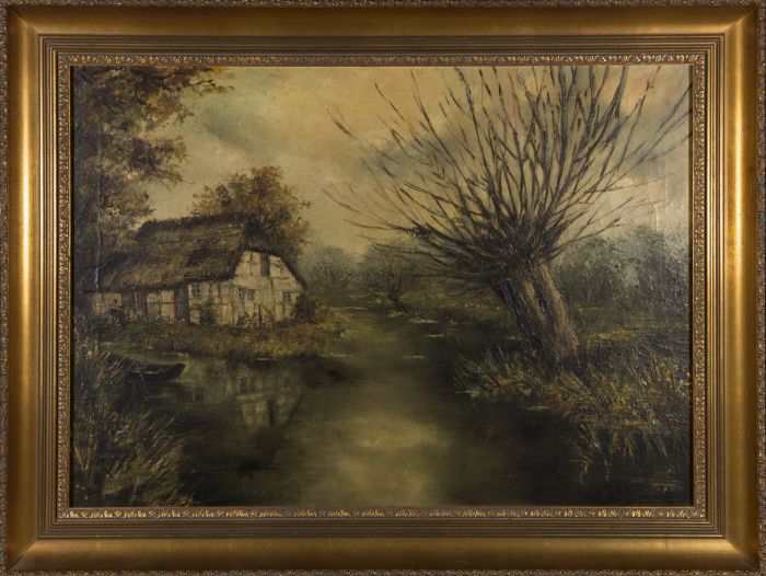 Signed & Framed 19th Century Oil - The Cottage by the River