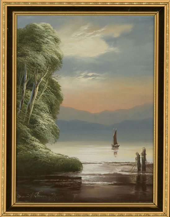 David A. James - Framed 1979 Oil, River Scene at Sunset