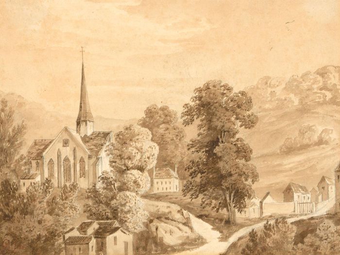 B.P. - 1832 Watercolour, Landscape View with Church