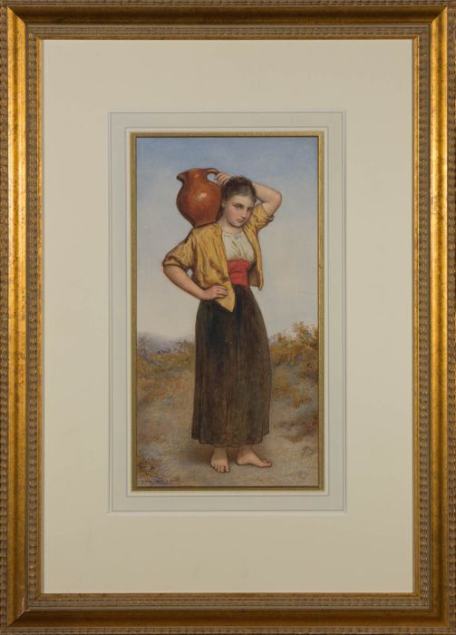 Gustavus A. Bouvier (1837-1921) - Watercolour, Portrait of a Girl with a Jug
