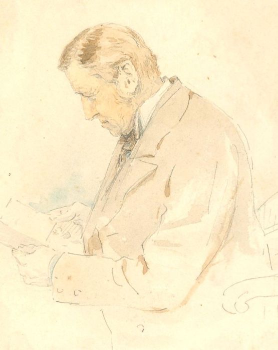 19th Century Watercolour - Reading Man
