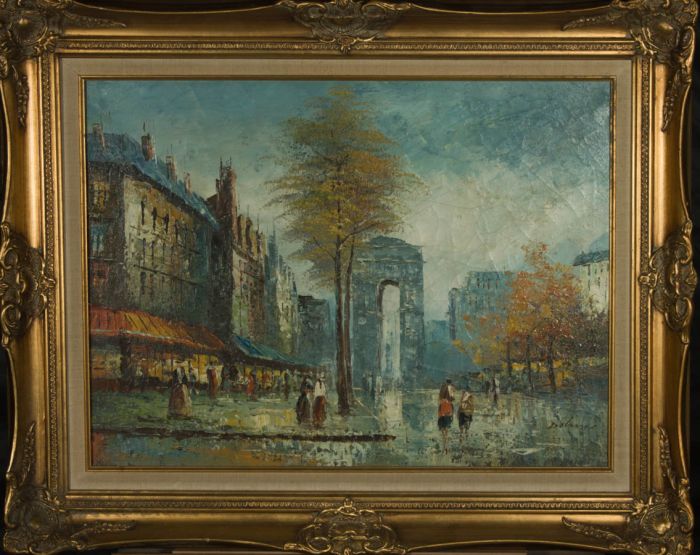Framed 20th Century Acrylic - Parisian Street Scene