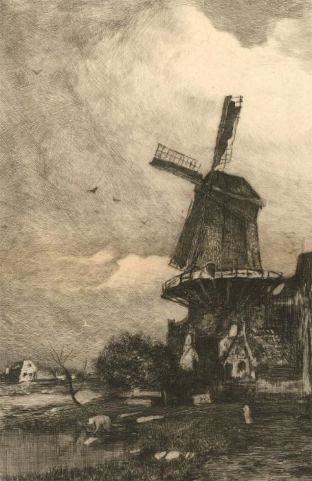 Philippe Zilcken (1857-1930) - Signed Early 20th Century Etching, The Windmill