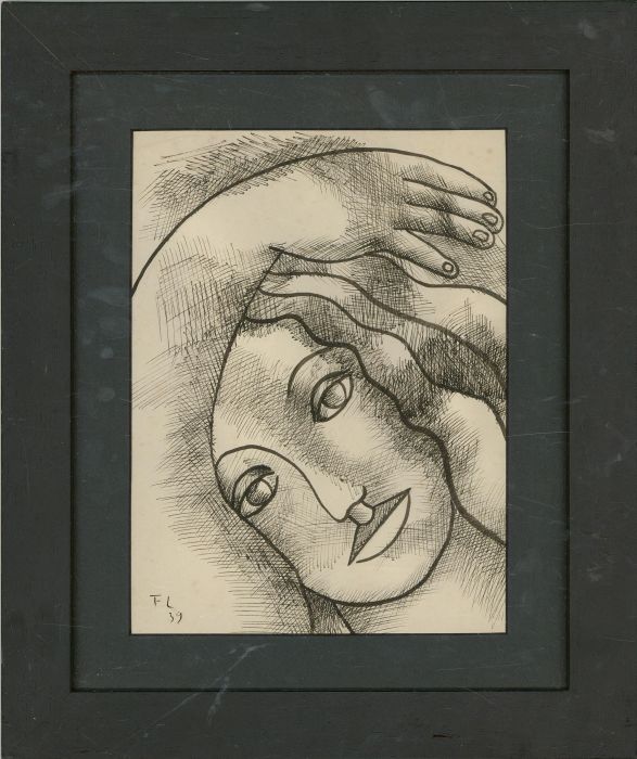 F. L - Signed & Framed 1939 Pen and Ink Drawing, Portrait of a Woman